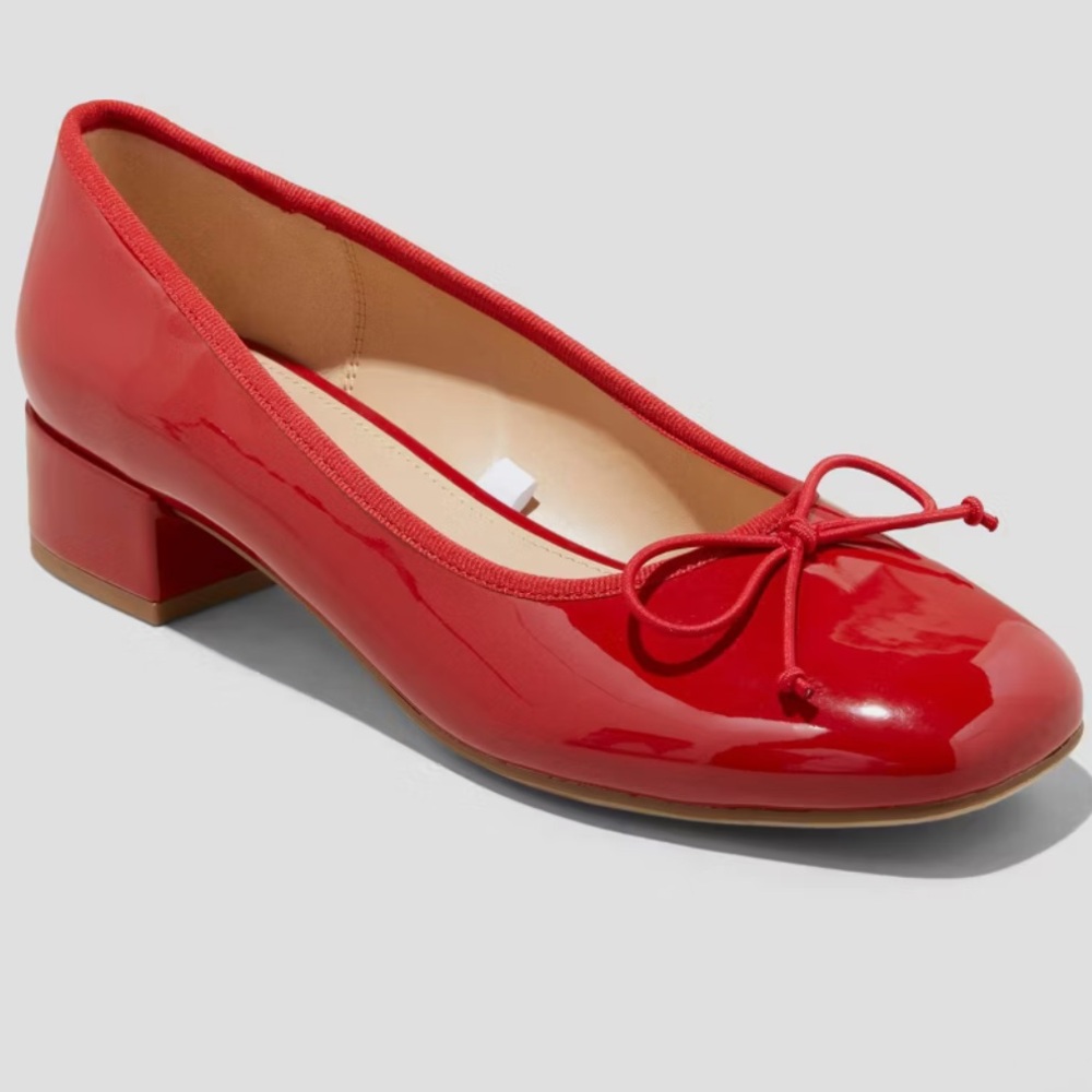 a new day Red Patent Ballet Flats with Low Block Heel